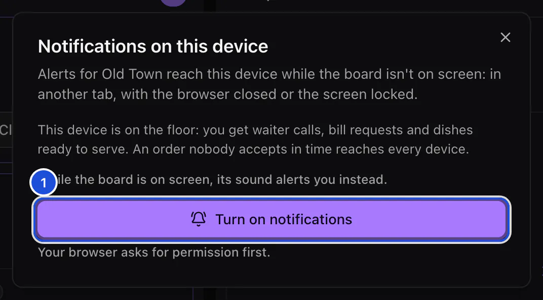 The Notifications on this device window, with notifications still off on this device.