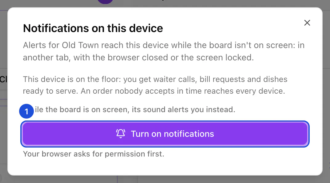 The Notifications on this device window, with notifications still off on this device.