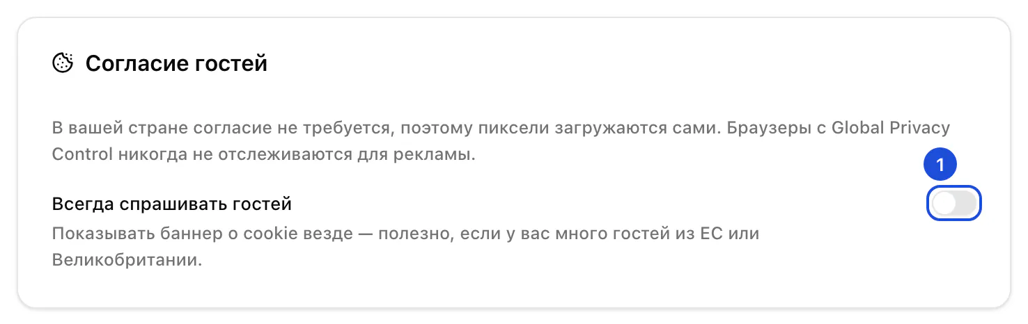 Карточка «Согласие гостей»: в стране организации согласие не требуется, и вопрос всем гостям выключен.